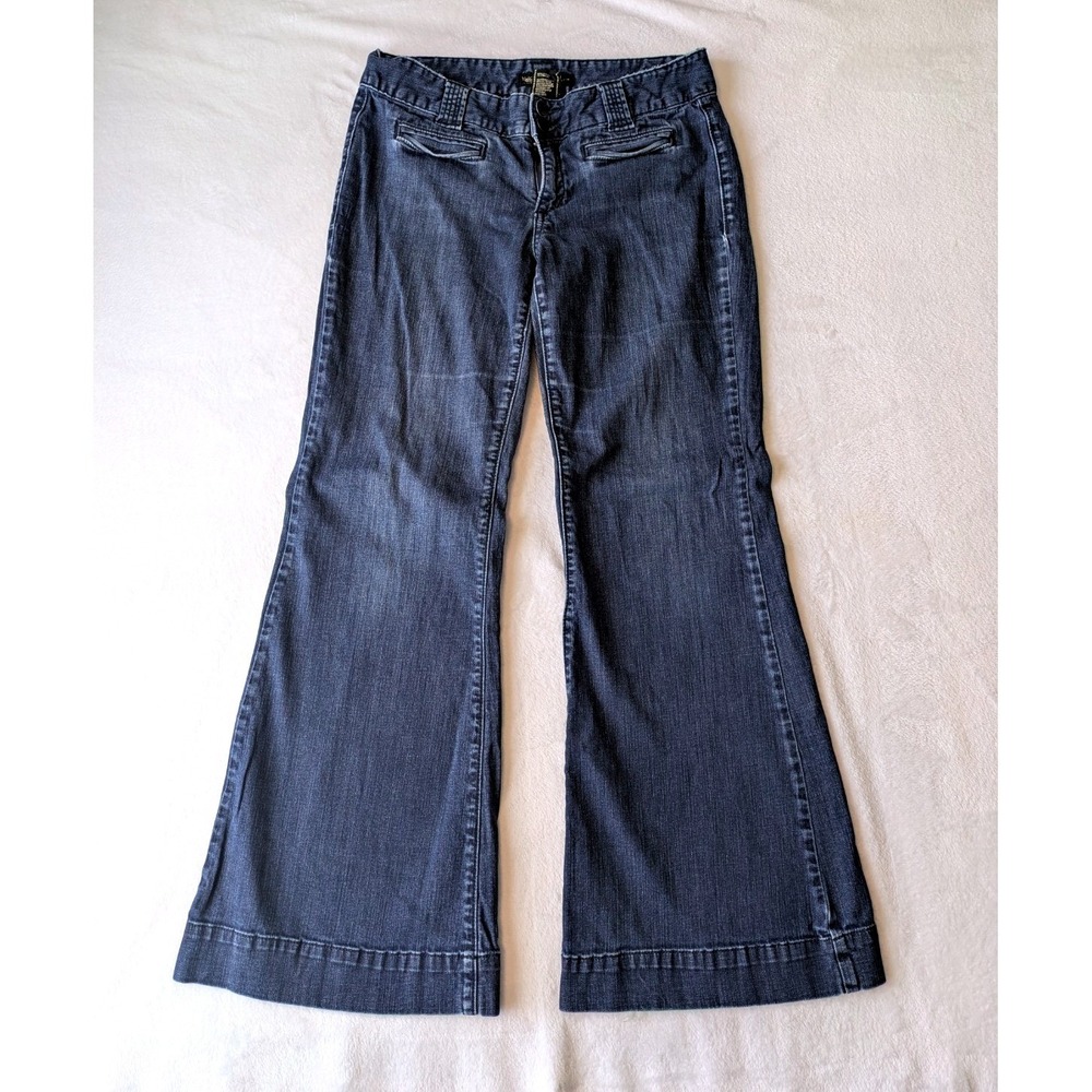 Mossimo Premium Denim Jeans Womens 10 Blue Flare Wide Leg Trouser Mid Rise Y2K